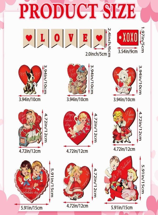 Nitial 16 Pcs Valentine's Day Tiered Tray Decor Rustic Valentine's Day Table Wooden Sign Decorations Retro Tiered Tray Decorations for Party Kitchen Holiday Table Farmhouse Home Houseroom Gift - Image 3